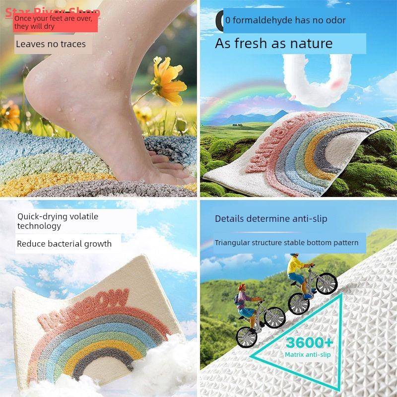 Rainb无品牌/ow Absorbent Bathroom Mat Bathtub Side Carpet Mi