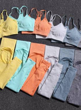Seamless Yoga Set Gym Workout Clothes for Women Push Up Bra