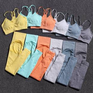 Seamless Yoga Set Gym Workout Clothes for Women Push Up Bra