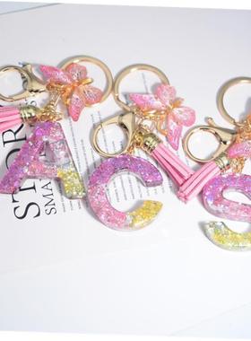 Cute Resin A-Z Initials Letter Keychn Pink Sparkle Butterf