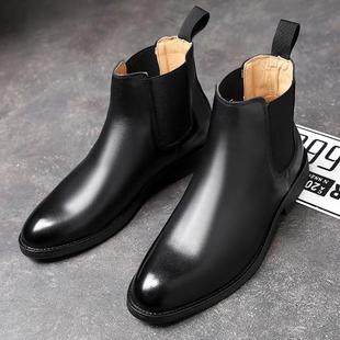 Leather Pointed Toe Chelsea Boots Men's Slip-On 58758漆Marti