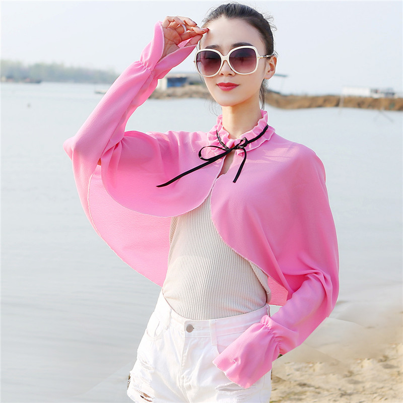 雪纺衫防晒衣女外搭薄夏季新款透气防晒小披肩显瘦斗篷披风空调衫
