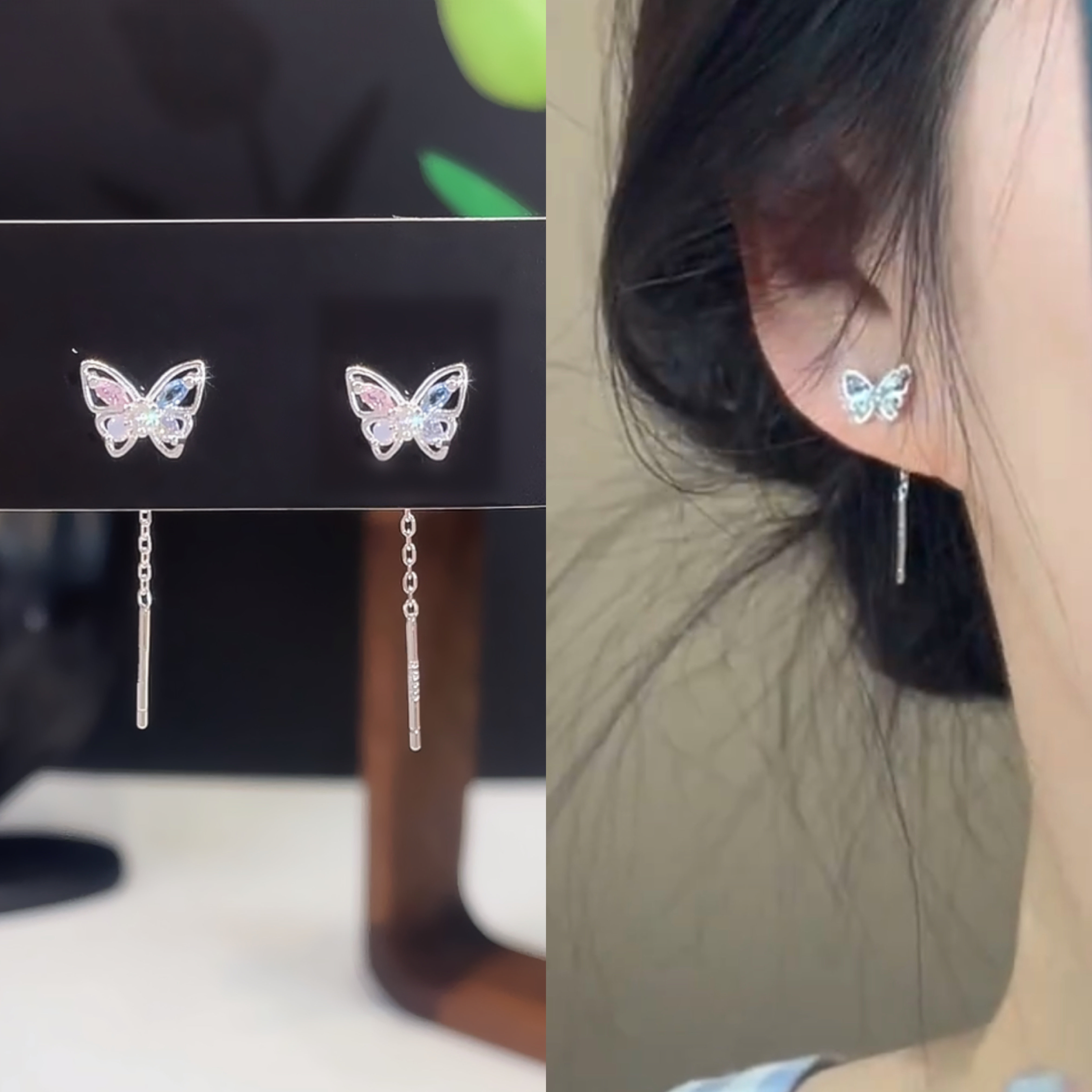小众设计感彩色锆石蝴蝶耳线