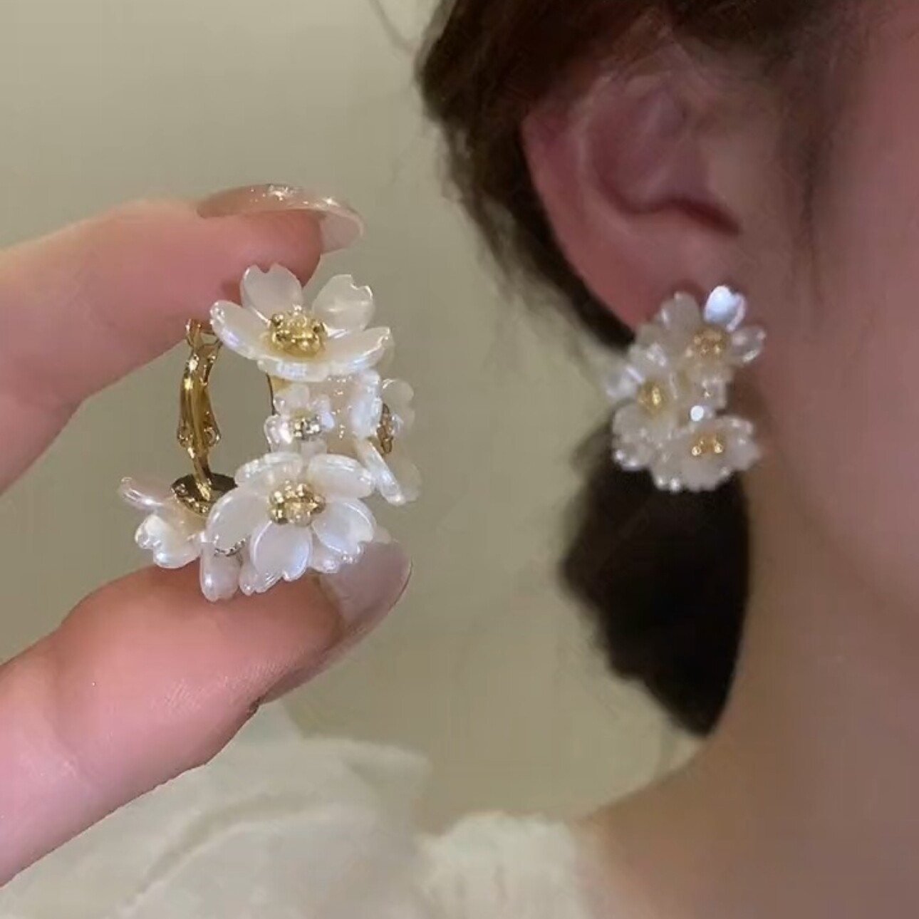 精致高级感轻奢花朵耳圈耳饰韩国