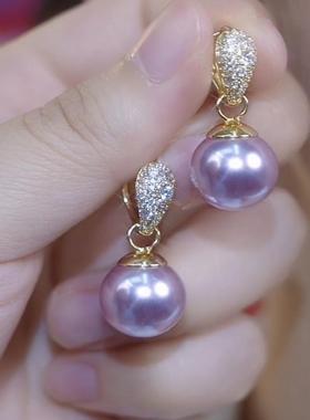 高级感镶钻紫色珍珠耳环女轻奢小众设计感耳扣2024新款爆款耳饰女