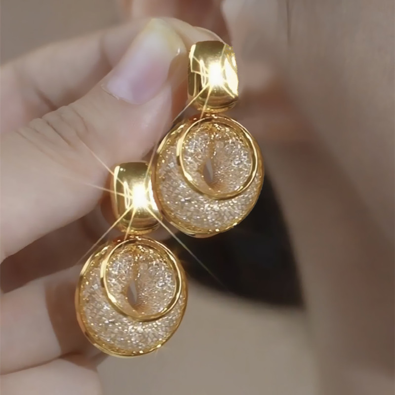 复古港风金丝网状水晶圆圈耳环