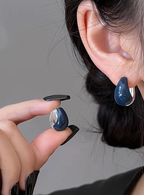 小众设计感轻奢复古蓝色水滴耳环女百搭时尚气质耳钉精致显白耳饰