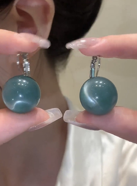 s925银针耳饰蓝色猫眼石耳环女小众设计感耳钉高级2025新款爆款