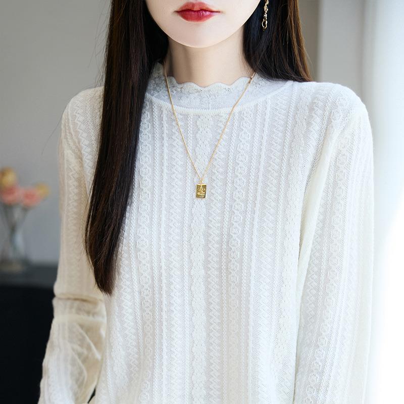 ROUMIKL白色打底衫女秋冬季内搭2025新款精纺细毛半高领针织高级