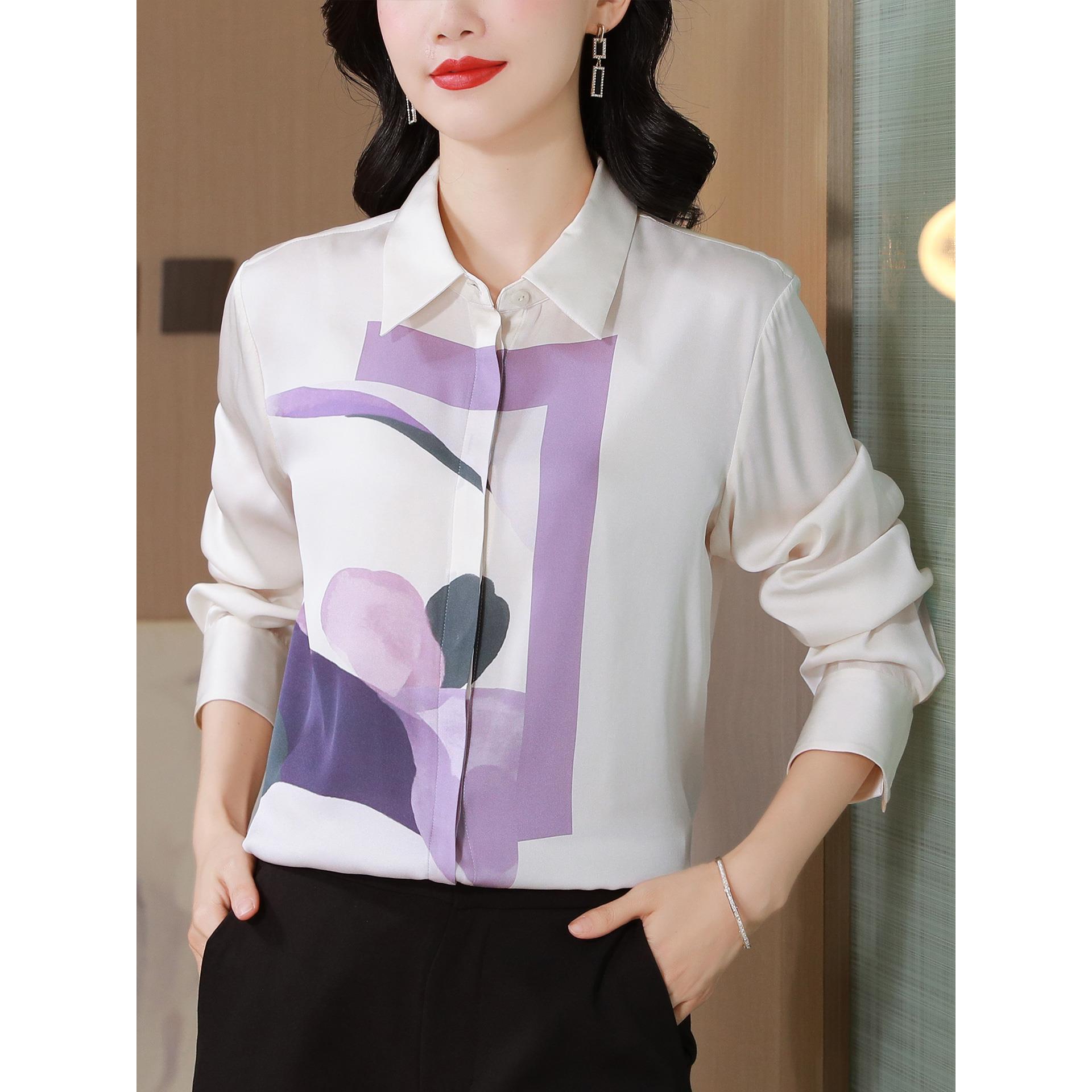 ROUMIKL设计感小众时尚印花长袖衬衫女秋装气质休闲衬衣减龄洋气