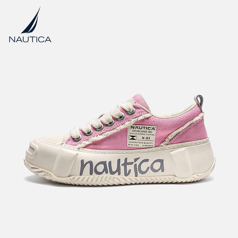 NAUTICA/诺帝卡女鞋开口笑厚底休闲帆布鞋女2024新款夏季方糖系列