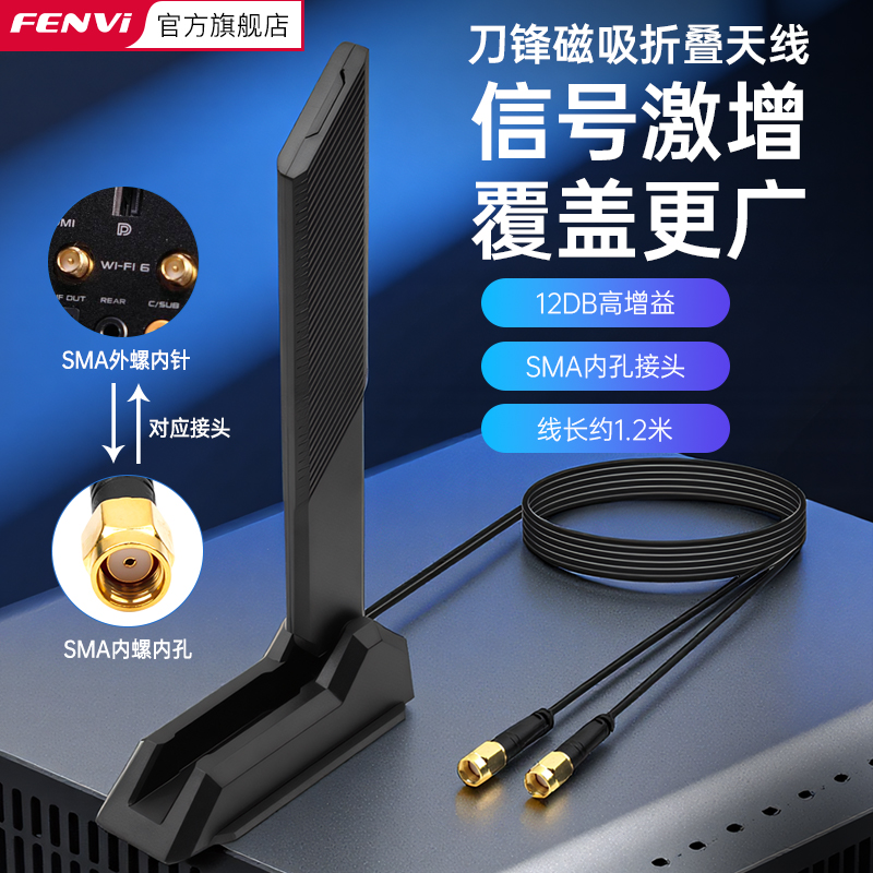 FENVi 台式机电脑wifi天线信号双频ax210磁吸延长SAM接口外置路由器高增益12DBi折叠天线网卡热点接收器