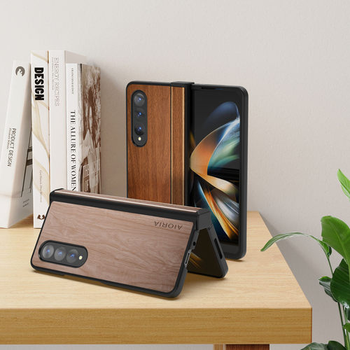 适用三星zfold5手机壳z fold4保护套flip5 filp商务zflip4木纹皮壳zfilp3带中轴铰链galaxy全包防摔zfd外壳