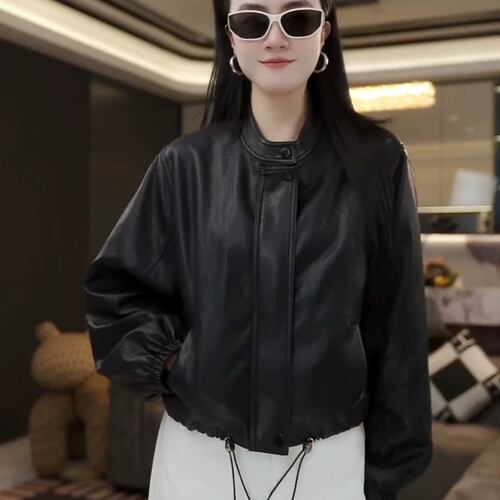 日系CherryKoko短款立领皮衣外套女2026春季新款小个子宽松百搭