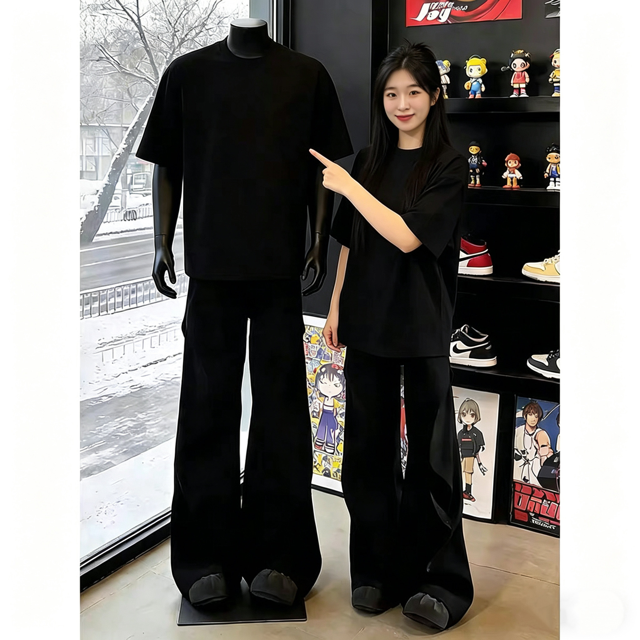 正肩美式纯色短袖t恤男女款夏新款重磅内搭小领口宽松纯棉T恤上衣