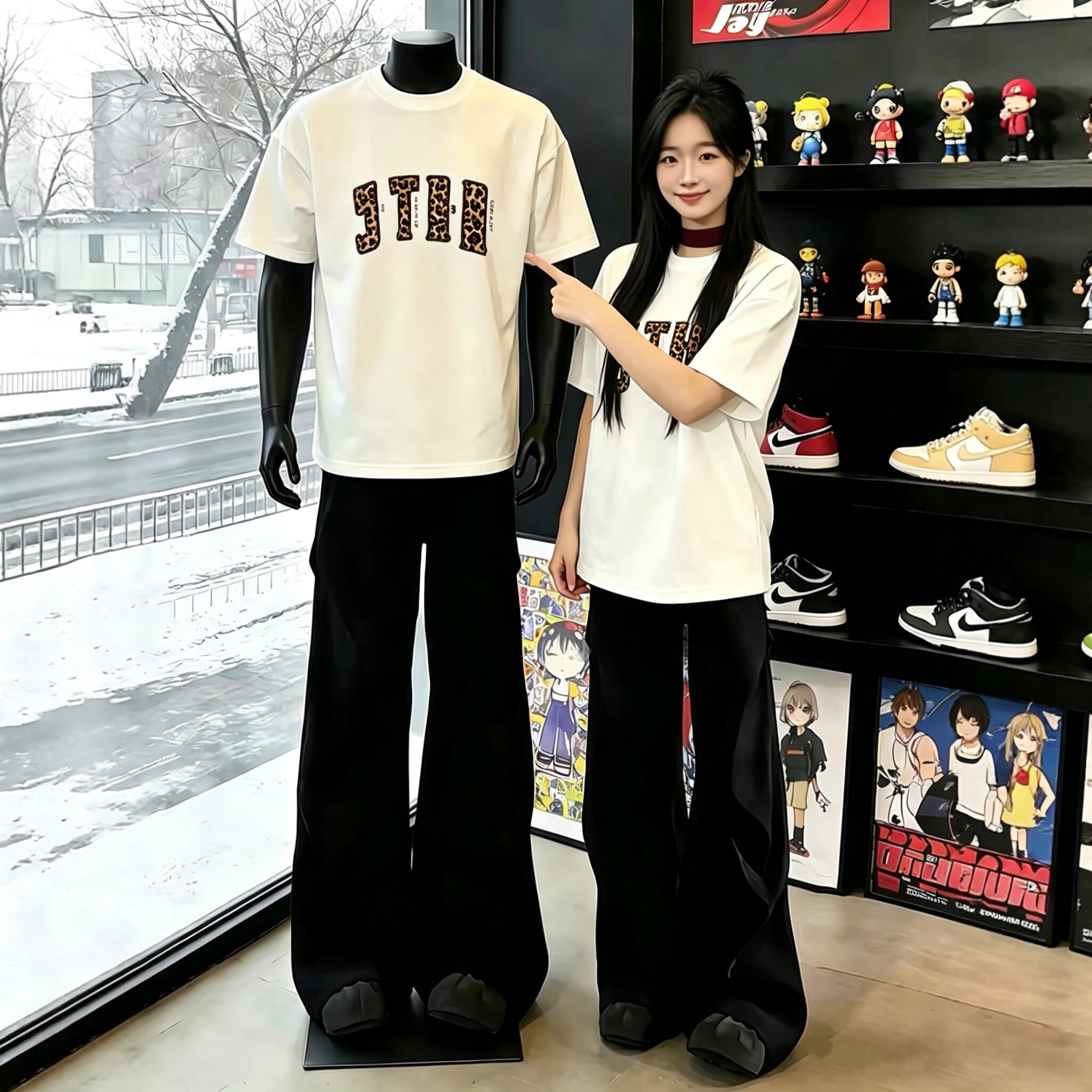 纯棉美式豹纹字母短袖t恤男2026新款夏季宽松正肩半袖上衣情侣款