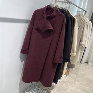 安哥拉红高级感双面羊绒大衣女2024秋冬新款宽松显瘦复古时尚外套
