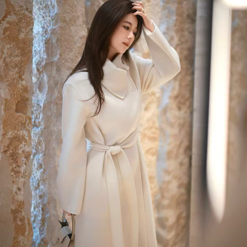 2025年秋冬新款双面羊绒大衣女中长款立领宽松羊毛呢子外套高级感