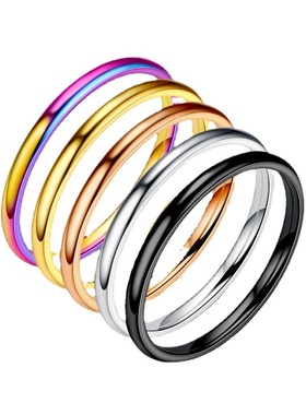 2mm钛钢细戒指女士韩版小众指环网红欧美不锈钢光面情侣戒指