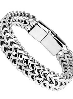 男生钛钢双层古巴手链潮in