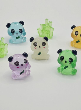夜光小熊猫树脂公仔卡通动物模型车载桌面摆件微景观装饰