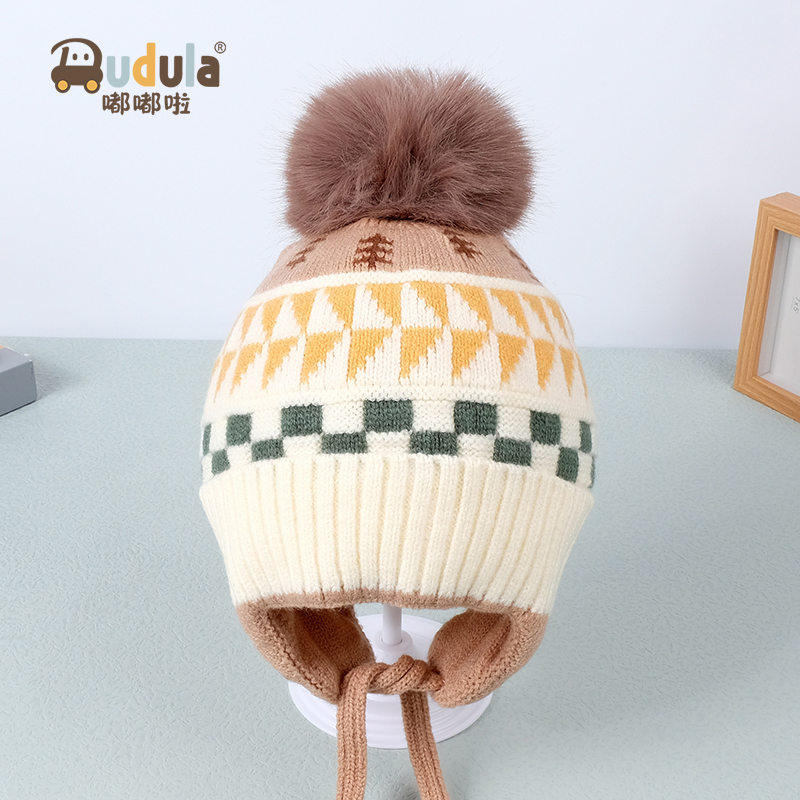 嘟嘟啦冬款宝宝护耳帽中大童毛线帽防风针织保暖加厚韩男儿童帽子