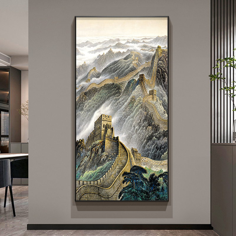 定做万里长城玄关头画版风客走厅画饰画景过道装廊尽办公竖室山水