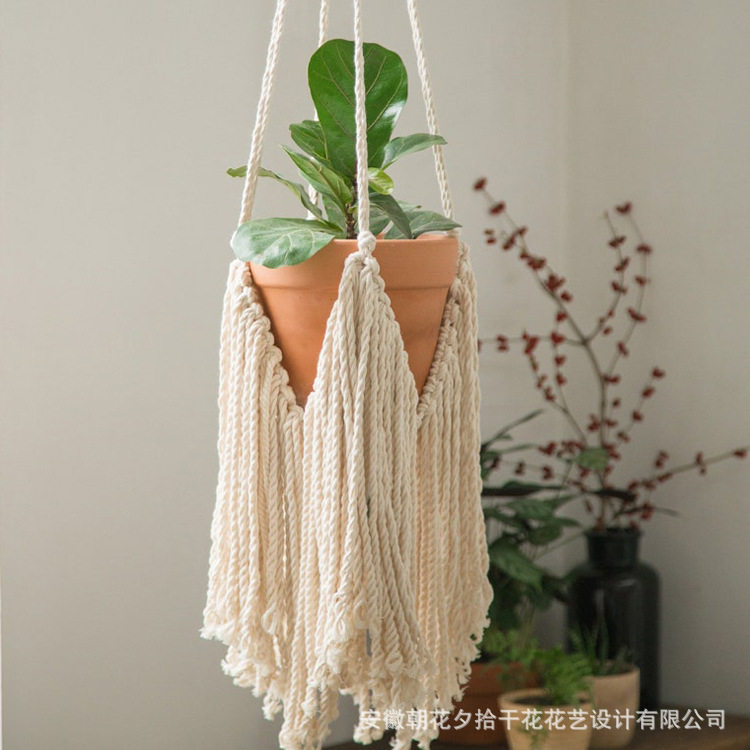ins编织挂毯花篮手编壁挂植物悬挂吊兰网兜装饰挂墙绿植手工织造