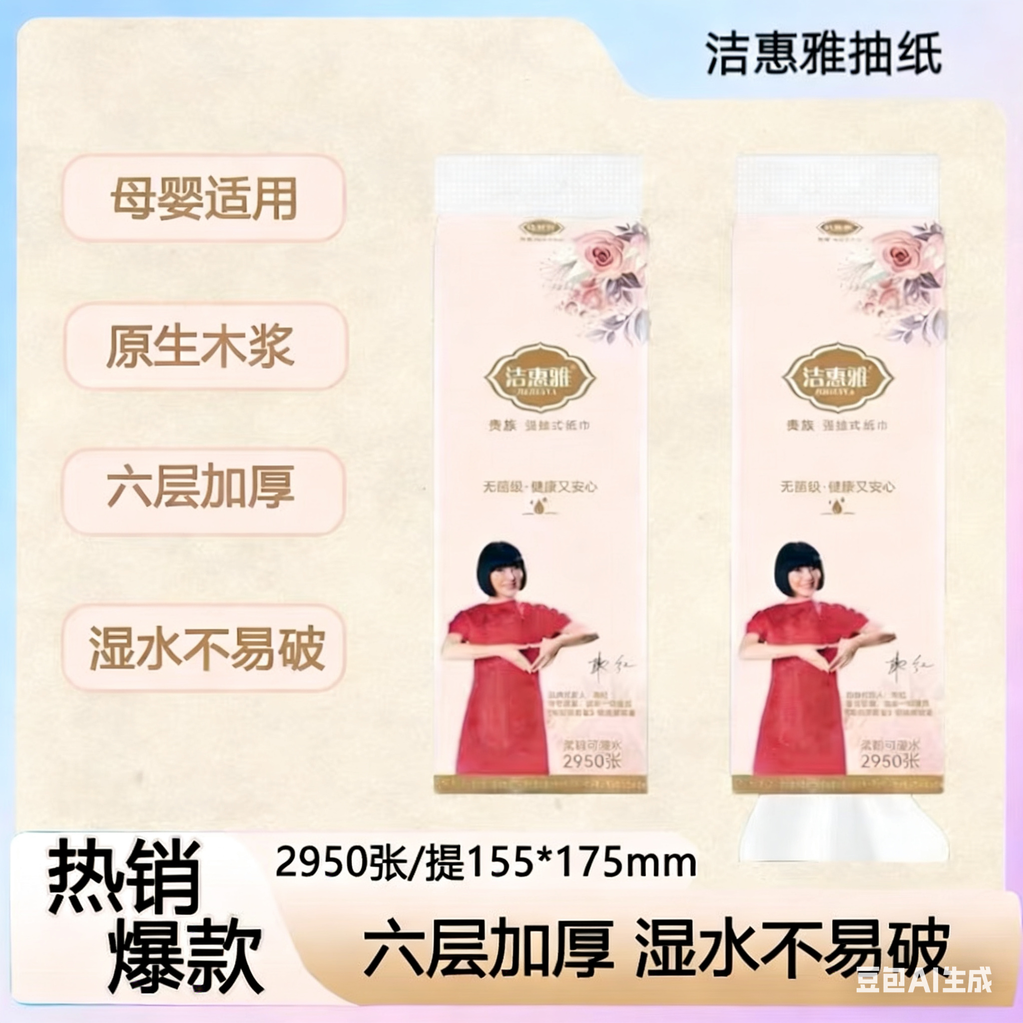 洁惠雅明星代言大码可湿水面巾纸母婴适用悬挂式抽纸宿舍底部抽