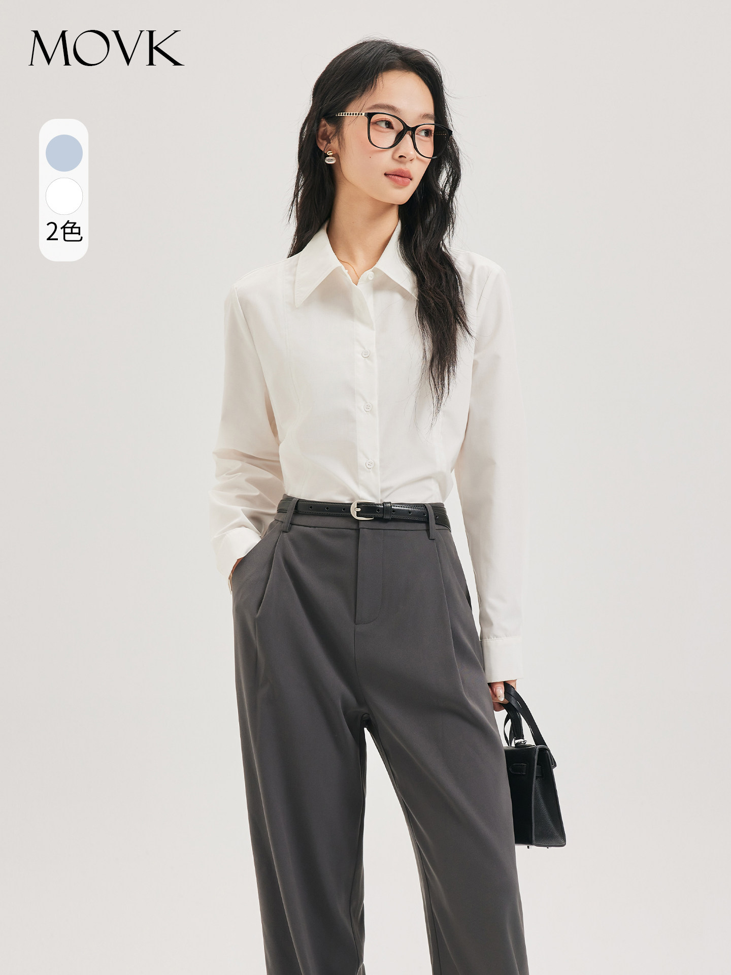 movk白色长袖衬衫女士轻职场通勤衬衣职业宽松高级感女装新款上衣