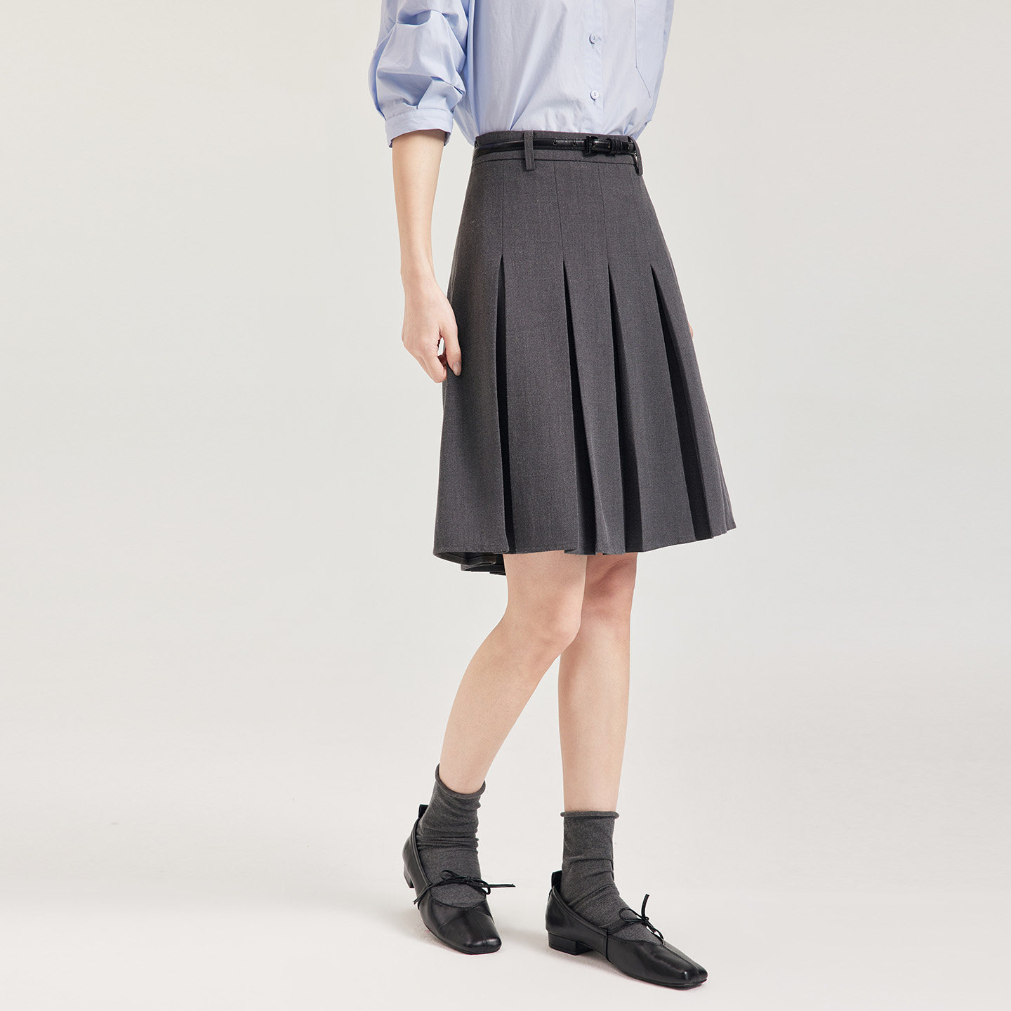 【林依轮直播间】 movk莫可灰色百褶裙女小个子2026春夏a字半身裙