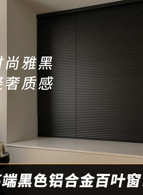 黑色铝百叶窗帘2025新款免打孔化妆室浴室厨房办公室遮光升降卷帘