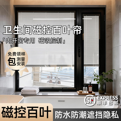 单玻磁控百叶窗帘内置百叶帘化妆室厨房卧室防水防潮防窥磁吸窗帘