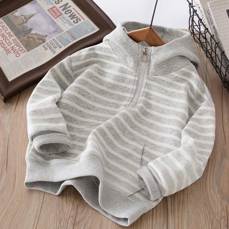 男童条纹连帽卫衣儿童春秋新款长袖软糯半拉链针织衫宝宝休闲上衣