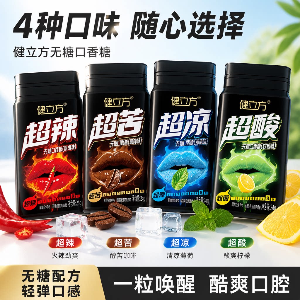 全网爆火的木糖醇口香糖4种口味图片