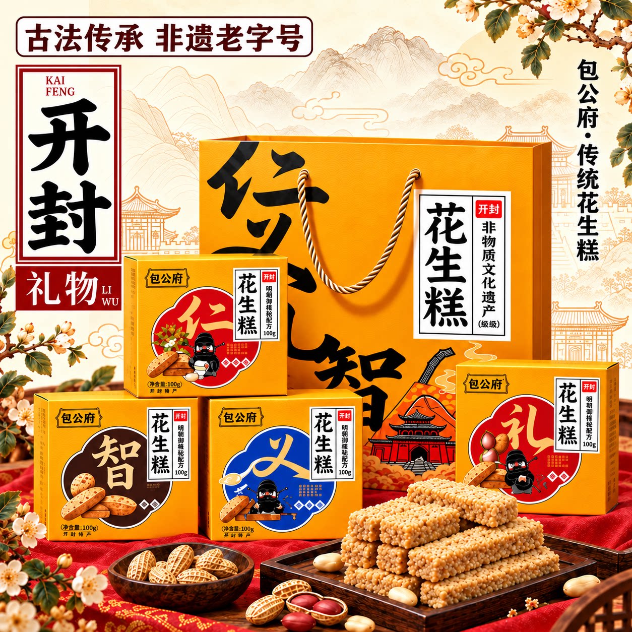 花生糕开封特产花生芝麻酥茶点中式手工糕点伴手礼办公室休闲零食