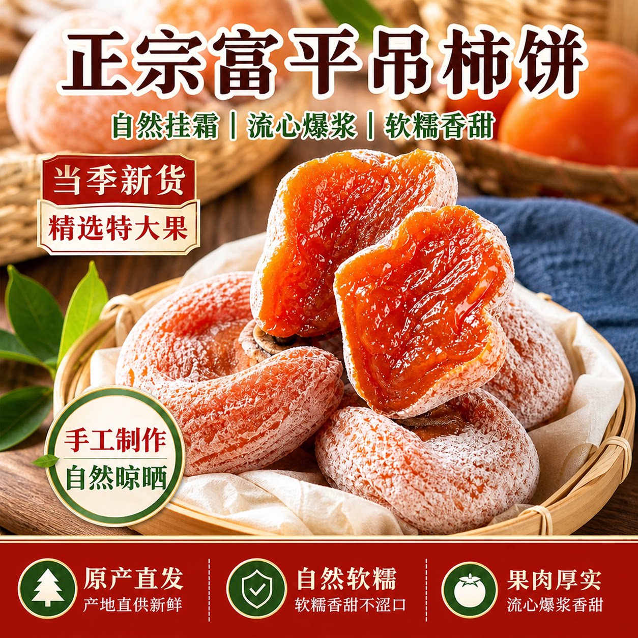 陕西正宗富平柿饼特级农家果干流心霜降独立包装各地好吃的特产