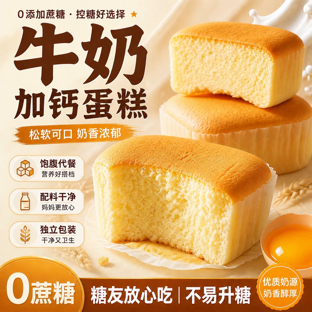 无糖水牛奶蛋糕戚风蛋糕软面包营养健康早餐糖人专用控糖小零食