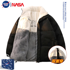 NASA联名越冠军双面穿羊羔绒棉服男士冬季棉袄情侣款羽绒棉衣外套