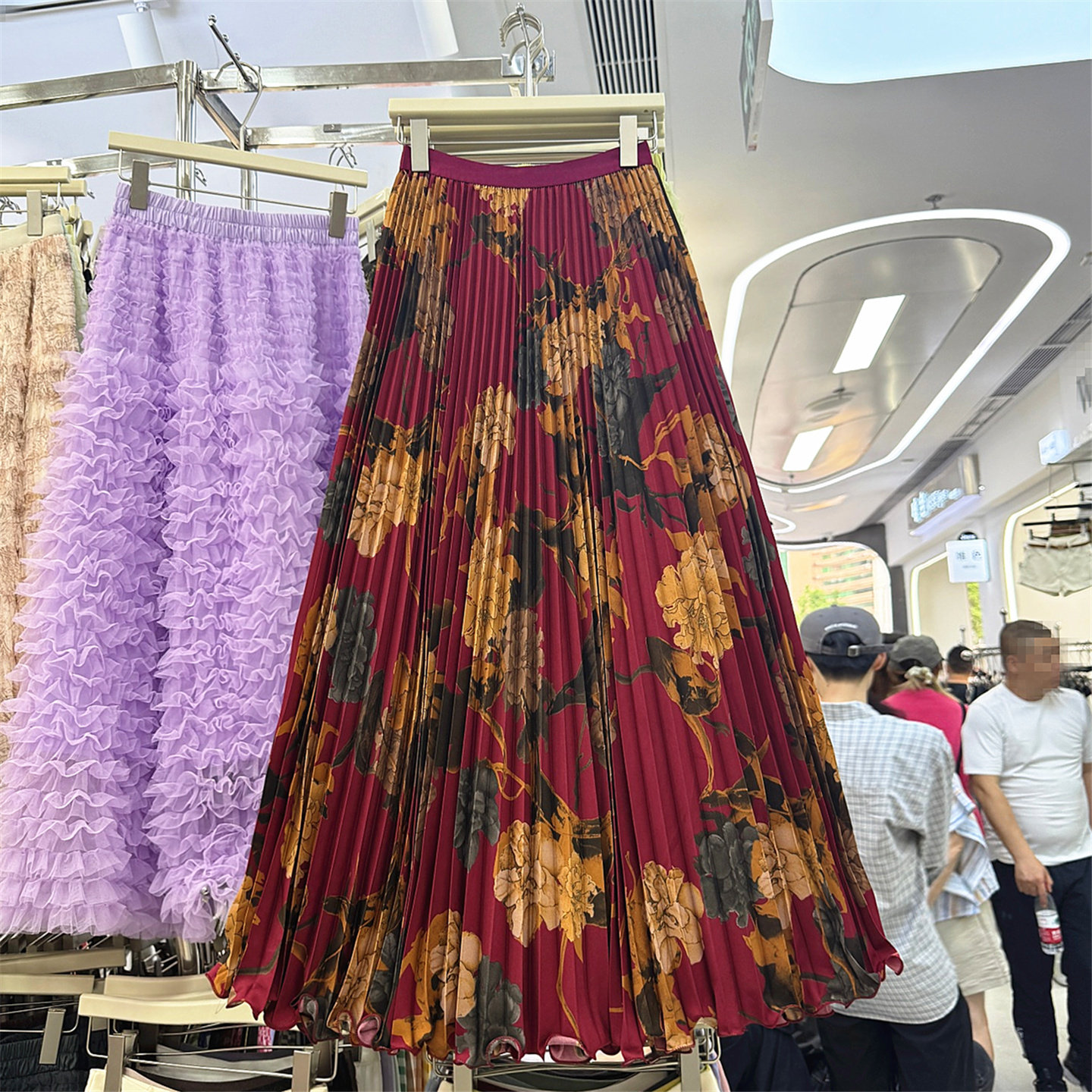 2026夏季新款油画风印花百褶裙女高腰显瘦A字长裙气质大摆半身裙