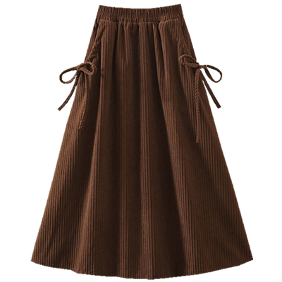 设计感蝴蝶结有口袋灯芯绒半身裙