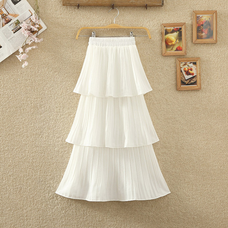 2026春夏新款高腰层层拼接蛋糕裙子设计感小众中长款百褶半身裙女