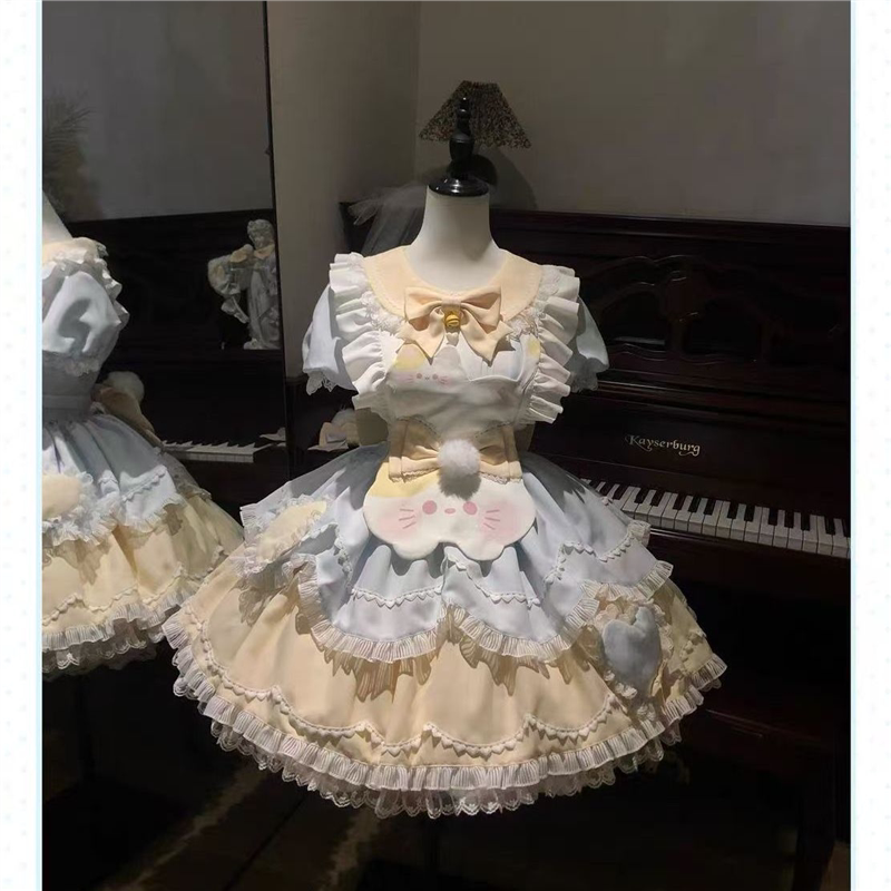 甜茶少女Lolita甜茶喵可爱小猫洛丽塔op连衣裙甜美清新短袖