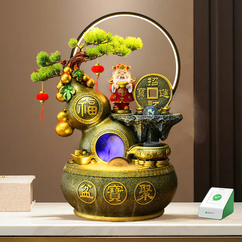 葫芦风水轮流水喷泉摆件循环水办公室客厅茶桌面生财风水球加湿器