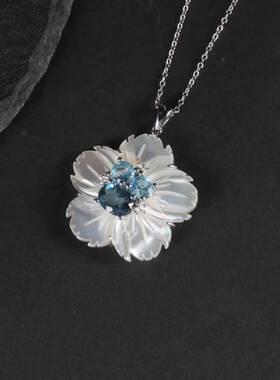 爆款ins风气质生日礼物贝壳天然托帕石吊坠万能链花朵锁骨链