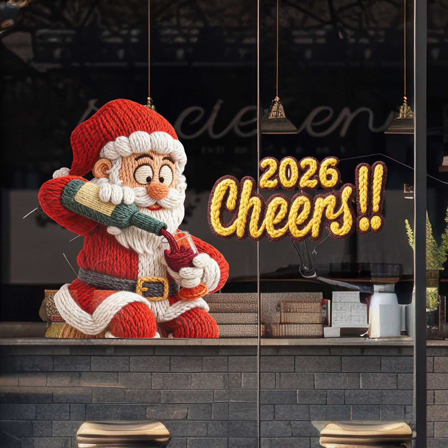 毛衣风格圣诞老人静电玻璃贴纸