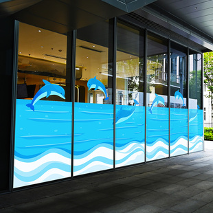 大海底纹玻璃贴膜遮丑美化隐私静电贴海洋水族馆装饰度假酒店餐厅