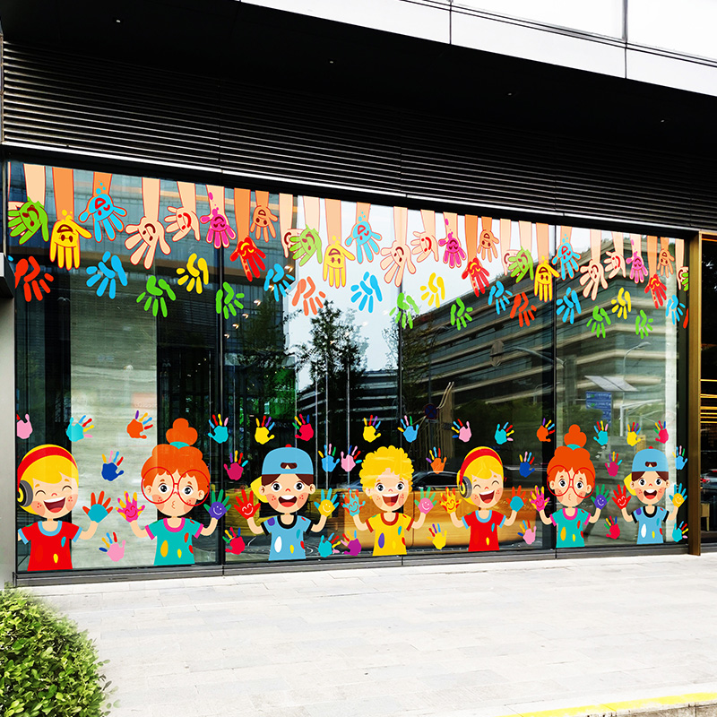 幼儿园涂鸦玻璃贴底纹装饰儿童艺术教室绘画班培训落地窗美化无缝图片