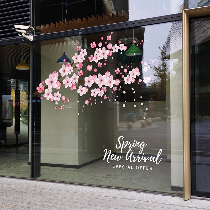 樱花橱窗贴画春天粉色花卉浪漫花朵超大静电花枝商场展厅装饰贴纸,家居饰品,软装墙贴,淘宝优惠券,粉丝福利购,淘宝优惠卷
