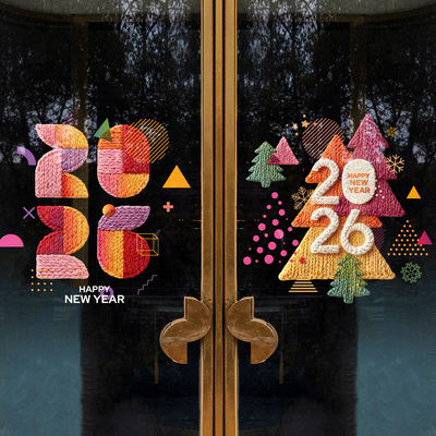 网红毛线风格新年2026静电玻璃贴